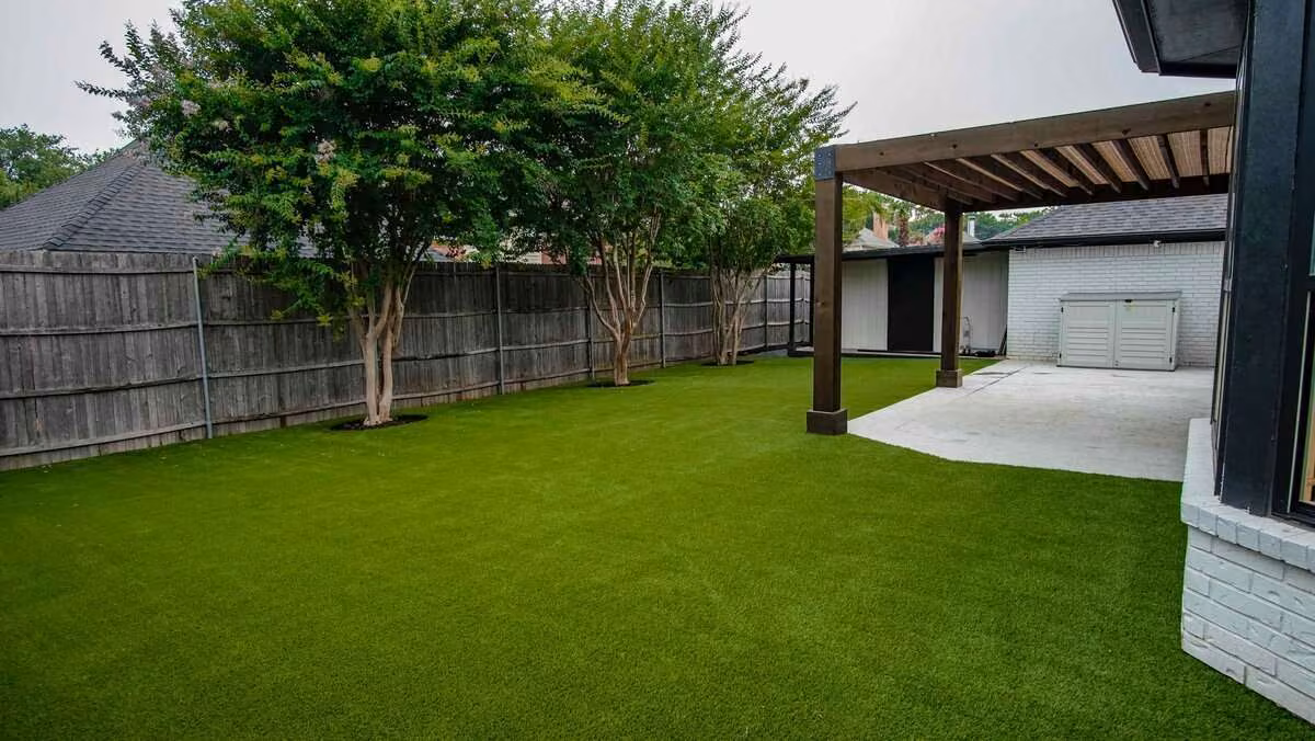 Artificial turf on the backyard of a house