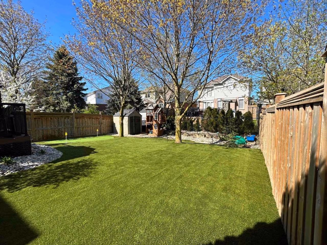 Backyard artificial turf installation in Kitchener